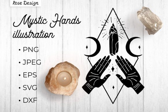 Boho Mystic Hands with Crystal and Moons