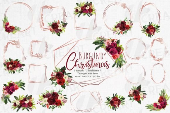 Christmas Red Floral Rose Gold Frames