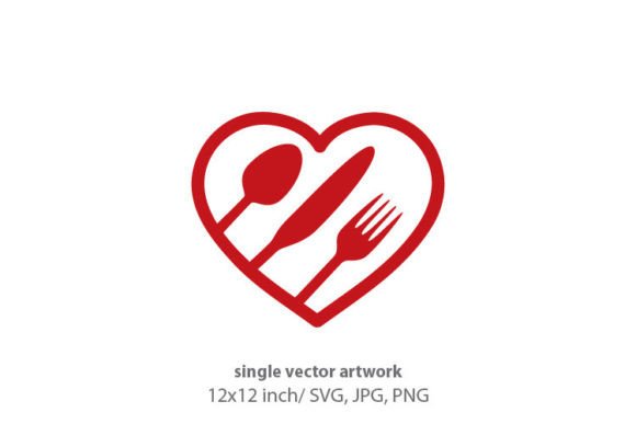 Knife, Fork & Spoon in Red Heart Clipart