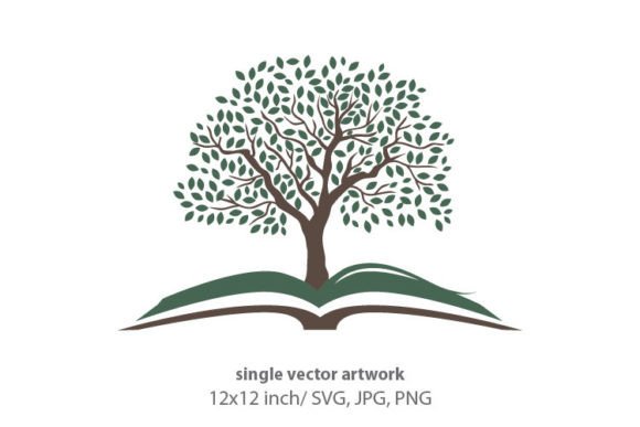 Open Book with Beautiful Tree Vector Art