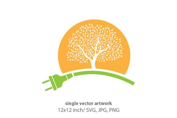 Plug Cable, Orange Sun and Tree Design