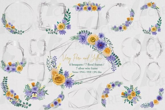 Very Peri, Yellow Floral Bouquets Frame: A Versatile Design Resource for Modern Creators