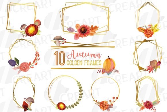 Watercolor Geometric Gold Autumn Frames